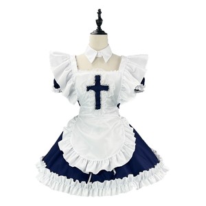 Japanese Classic Maid Dress Short Sleeve Navy Blue White Cross Anime Cosplay Costume Women's Outfit Summer 2025 - Product Image 5