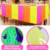 Nappe de table fluo en soie plissée, couleur macaron, avec franges ondulées, pour décoration de fête néon
