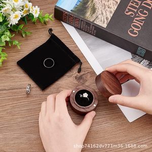 Black Walnut Wood <b>Ring</b> <b>Box</b> Round Solid Wood Jewelry Storage Gift <b>Box</b> For Wedding Birthday - Product Image 2