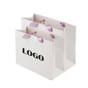 Fabriek Groothandel Groot Formaat Lint Handvat Roze En Witte Kleding Sieraden Cadeau Op Maat Logo Boodschappentassen