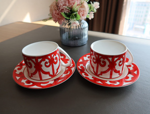 Hot Sale Eco-Friendly Luxury Western Restaurant Bone China Tableware <b>Set</b> Red Wrought Iron Patterned Coffee <b>Cup</b> Saucer Model - Product Image 5