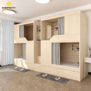 <span class=keywords><strong>Lit</strong></span> <span class=keywords><strong>superposé</strong></span> moderne en bois massif EVERPRETTY pour dortoir scolaire, appartement, auberge, hôtel, avec échelle, tiroirs et rideau - Product Image 3