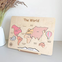 Mapa del Mundo de Madera con Diseño de Dibujos Animados, Decoración de Pared con Impresión Digital para el Hogar, Reuniones Familiares y Fiestas