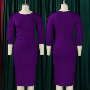 Abiti da <span class=keywords><strong>Ufficio</strong></span> Trendy di Alta Qualità per Donne, Eleganti Vestiti <span class=keywords><strong>Casual</strong></span> con Collo Tondo, Mezza Manica e Spacco, Stile Africano - Product Image 5