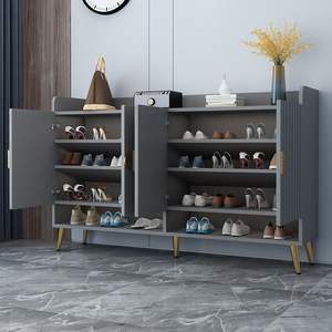 Modern <b>Shoe</b> Cabinet With <b>Storage</b> <b>Shelf</b> For Entryway Home Use White Minimalist Design With Gold Knobs And Wooden Legs - Product Image 2
