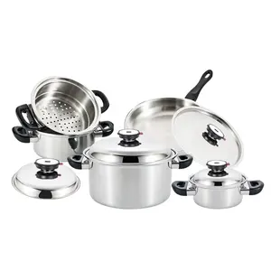 5 Ply 9Pcs Stainless Steel 304 Waterless Greaseless Cookware Set Pot And Pan Set Induction Pan For Safety Microwave Dishwasher
