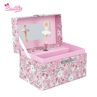 Boîte à bijoux musicale en papier écologique Yiyu – Vente en gros – Boîte en carton imprimée florale avec figurine de ballet rotative, musique personnalisable OEM/ODM