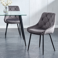 Chaise de salle à manger rectangulaire moderne et simple pour petite famille, en velours gris, style nordique, avec bouton