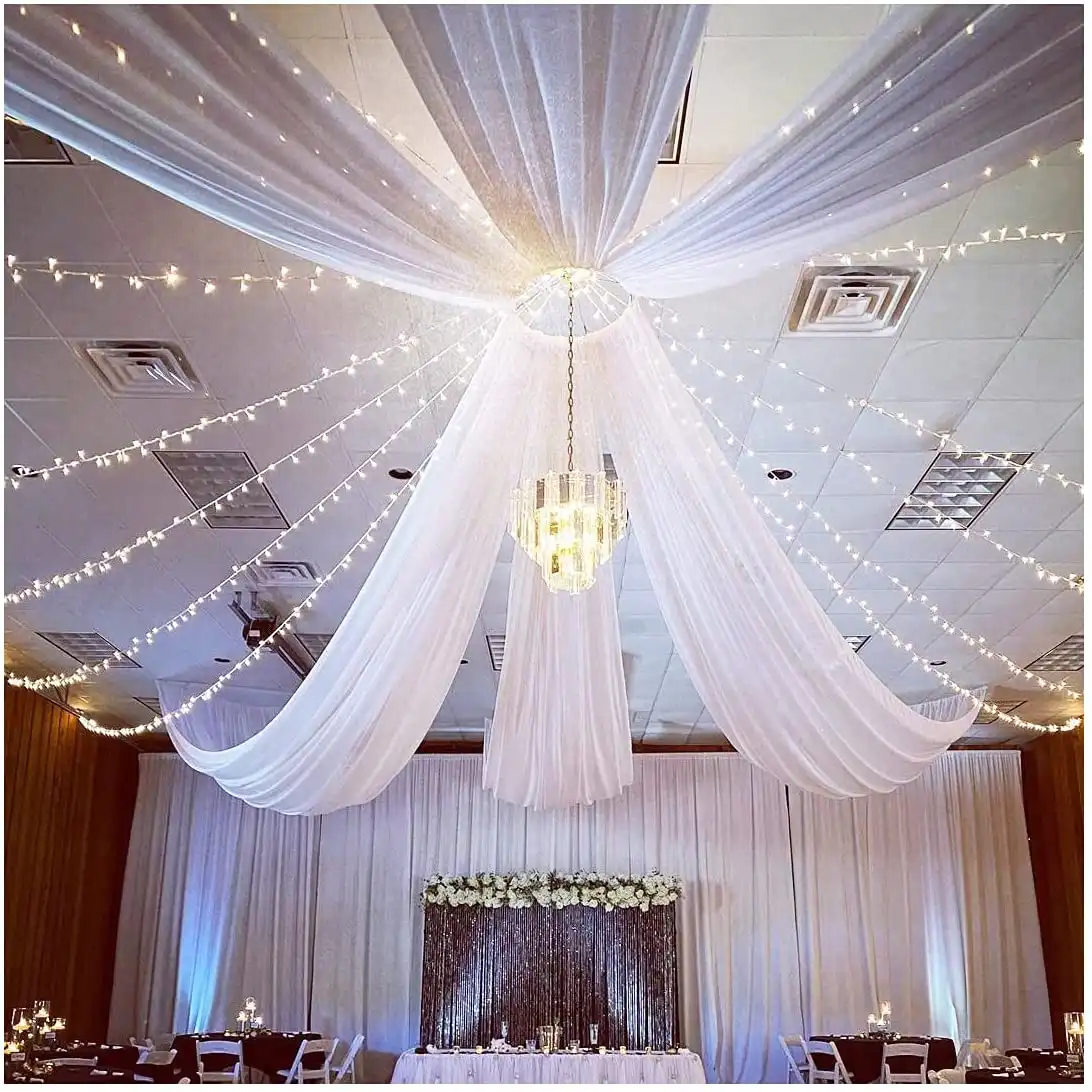 豪華なファンシー6パネルホワイトシフォン天井ドレープエレガントな結婚式の装飾