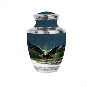 Urna Funeraria Grande de Aluminio con Diseño de Águila para Cenizas de Adultos, Urna Decorativa de Tamaño Completo con Tapa y Bolsa de Terciopelo Gratis - Product Image 1