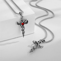 Bijoux fantaisie en acier inoxydable, pendentif cœur cristal épée serpent ange aile pendentif collier