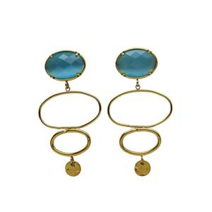 Pendientes de Moda con Diseño de Piedra Azul Ovalada, Acero Inoxidable 316L con Baño de Oro PVD, Resistentes y Sostenibles - Product Image 1