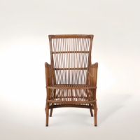 Fauteuil vintage en rotin avec structure en aluminium léger, dossier haut rétro, chaise de bistrot de jardin avec coussin imperméable