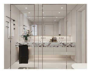 Mueble de Baño Simple de Pared con Doble Lavabo de Vidrio y PVC, con Espejo y Lavamanos - Product Image 4