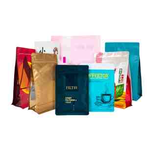 Sacchetti personalizzati riciclabili per caffè in grani con valvola e chiusura a zip per caffè tostato - Product Image 1