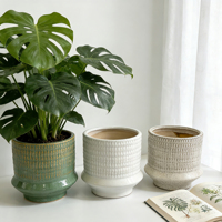 Pot de fleurs en céramique pour plantes d'intérieur, pot de fleurs de jardin avec trou de drainage, pots de fleurs en céramique texturée, vente en gros, lot de 2