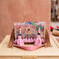 Tas Tangan Kulit Asli Gaya Tradisional India dengan Tali Lepas Pasang, Kapasitas Besar 3L+, Ritsleting, Dapat Dilipat, Tahan Air