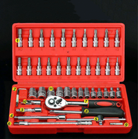 Jeu de clés à cliquet 46 pièces, kit d'outils de réparation automobile, douilles en chrome vanadium, outils de mécanique, étui portable