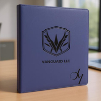 Carpeta de Cuero A4 con Impresión de Logotipo Personalizado, Organizador de Documentos, 3 Anillas, 3 Anillas, Vinilo de PVC, Azul Marino, Negro y Marrón
