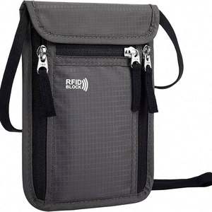 Échantillon gratuit en gros, porte-passeport de voyage RFID noir, pochette de cou, porte-carte d'identité, sac à main - Product Image 4