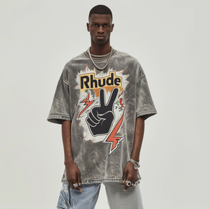 เสื้อยืดสตรีทลักซ์เสื้อยืดวินเทจแขนสั้นโอเวอร์ไซส์สำหรับผู้ชาย - Product Image 2