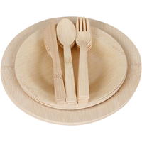 Ensemble de couverts jetables biodégradables pour fête, fourchette, cuillère, couteau, assiettes, ustensiles en bois de bambou pour le camping