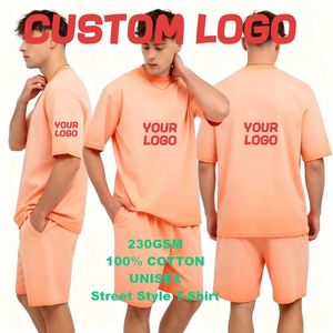เสื้อยืดทรงหลวมสไตล์เรโทร 230GSM ผ้าฝ้ายย้อมบาติกไล่เฉดสีสองโทน ไหล่ตก สตรีทสไตล์ คอกลม รับสกรีนโลโก้ - Product Image 1