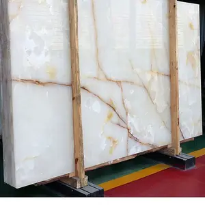 Factory Price Large Big Snow White Crystal Onyx Stone Stock Marble Carrera Slab Floor Tile with Orange Gold Brown Yellow Veins