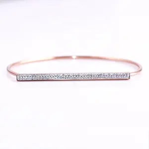 wholesale custom fashion jewelry 18K rose gold plated stainless steel D shape crystal rhinestone fine cuff bracelet bangle women