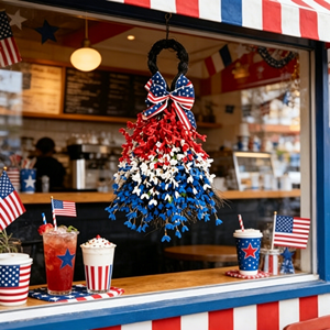 Independence Day Patriotic Wreath Round Mesh <b>Decor</b> America Anniversary Sign Hanging <b>Wall</b> Decoration for 4th of July - Product Image 4