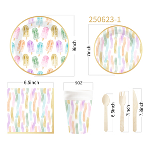 Juego de Vajilla Desechable DAMAI con Temática de Verano, Platos Redondos de Papel para Postre y Cena, Servilletas y Vasos, Artículos para Fiestas con Helado - Product Image 5