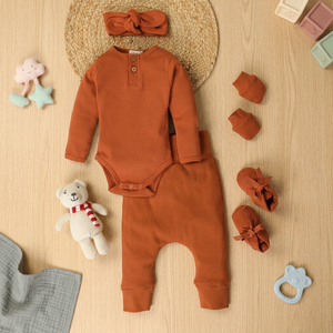 Ensembles de vêtements pour bébé en bambou biologique de qualité supérieure avec élasthanne, lot de 5 avec bandeau, Ginger Cot et Candy - Product Image 2