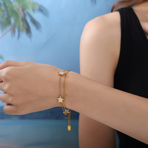 Collier pendentif étoile en acier inoxydable plaqué or 18 carats avec incrustation de coquille blanche pour femme, bijou cadeau - Product Image 4