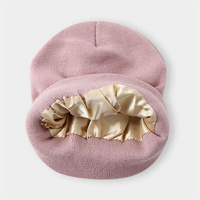 Gorro de Punto Personalizado Unisex con Forro de Seda Satinada Dorada, Logotipo Bordado en Ambos Lados, Gorro de Invierno Grueso y Cálido para Esquí