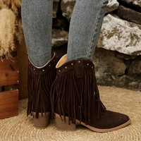 Bottes pour femmes à bout pointu, nouvelles bottes en daim cloutées, grande taille, talons hauts, bottes tendance, bottes western