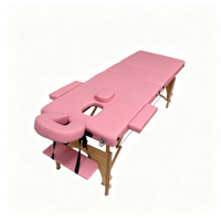 Meja Pijat Profesional 3 Bagian Lipat Kayu, Tempat Tidur Spa, Tinggi Dapat Disesuaikan, Perlengkapan Salon