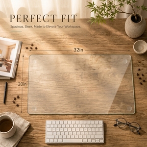 Şeffaf Temperli Cam Masa Örtüsü, Klavye ve Bilgisayar Monitörü için Şeffaf Ofis Masa Pedi 20 X 32 İnç Su Geçirmez Cam Masa Örtüsü - Product Image 2