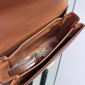 Sac à main à rabat en cuir de crocodile 100% brun avec fermeture à fermoir doré, sac à bandoulière classique pour femme, usage quotidien - Product Image 3
