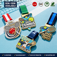 Médaille de tennis personnalisée en émail, récompense sportive avec ruban, fabricant OEM ODM en gros, logo personnalisé, production pour tournois et événements