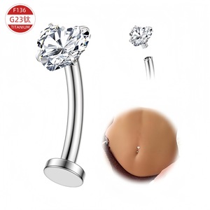 G23 <b>Titanium</b> Heart Zircon Navel <b>Stud</b> Ring Prong Setting Body Jewelry Piercing Accessory - Product Image 1