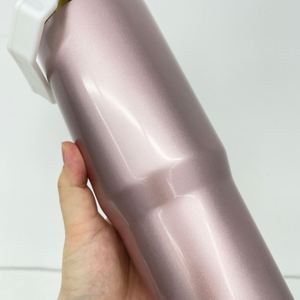 Bouteille d'eau isotherme en acier inoxydable de 30 oz, couleur or rose miroir, avec paille rabattable, pour gravure laser - Product Image 4