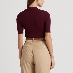 Maglieria da donna di base di colore rosso vino confortevole con scollo a v e maniche a un quarto - Product Image 5