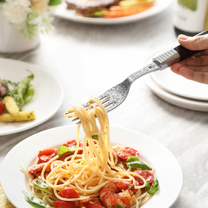 Xinzuo tùy chỉnh Damascus thép gỗ mun xử lý bít tết dao và nĩa đặt dao kéo mới - Product Image 2