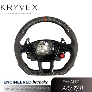 Volante Deportivo Kryvex Personalizado de Cuero Nappa y Fibra de Carbono, Agarre de 35 mm, 3 Radios, para <span class=keywords><strong>Audi</strong></span> A6/A7/A8/Q7 <span class=keywords><strong>2018</strong></span>-2025 S6 <span class=keywords><strong>RS6</strong></span> S7 RS7 S8 - Product Image 2