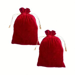 Sac Potli en velours unisexe QTC, élégant et bohème, avec fermeture à cordon, fleurs brodées, décoration boutonnée, 500 g - Product Image 1