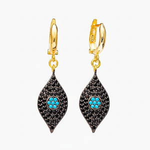 <b>Black</b> Zircon Eye <b>Dangle</b> <b>Earring</b> Turkish Wholesale HAndcrafted 925 Sterling Silver Jewelry - Product Image 2