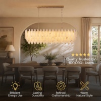 Lustre de luxe en albâtre avec abat-jour en laiton brossé en forme de goutte d'eau, suspension linéaire à deux niveaux en marbre pour hôtel et restaurant