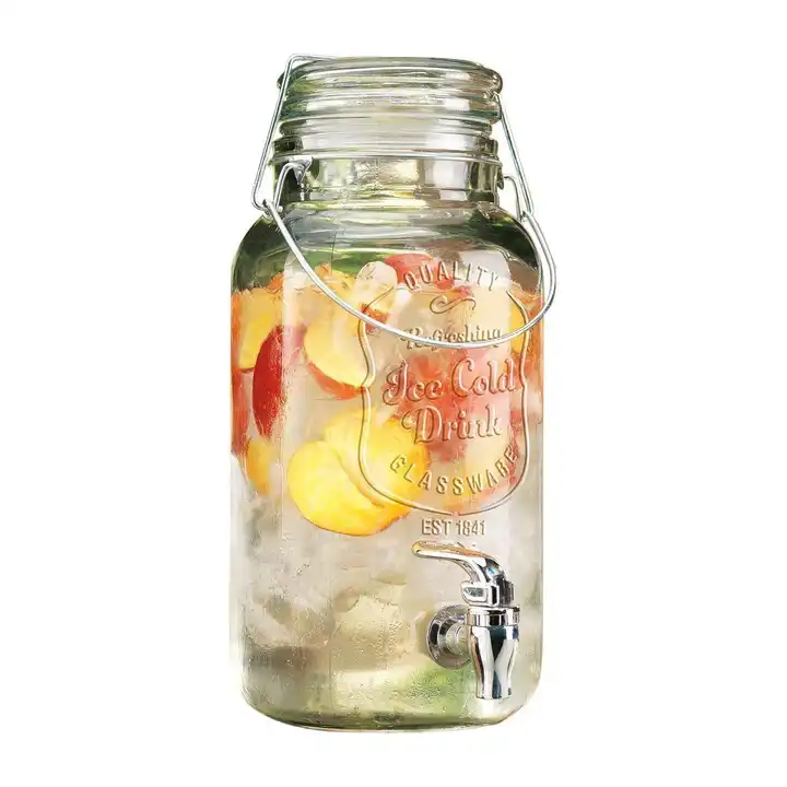 NEW!1 Gallon Mason jar Glass Beverage Drink Dispenser with Metal