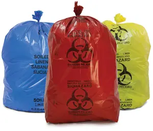 टिकाऊ उच्च तापमान के साथ एचडीपीई पीपी पंचर प्रतिरोधी नैदानिक निपटान बैग biohazard प्रतीक मुद्रण चिकित्सा अपशिष्ट बैग