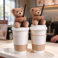 Ours en peluche décoratif pour tasse, en coton PP doux, jouet ours assis Kawaii pour tasses à café, lait, thé, présentation en magasin et cadeau souvenir